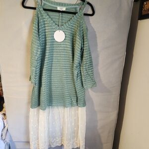 Hayden Green and White Layered Dress